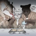 anthro bb46210522 bear cheek_lick disney face_lick felid feline giraffe giraffid group hi_res korean_text licking long_tongue lynx male male/male mammal nervous pawbert_lynxley prison prison_uniform scared text tongue translation_request trio zootopia