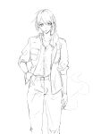  1girl bang_dream! bang_dream!_it's_mygo!!!!! cigarette dress_shirt feiyu30903448 gloves greyscale hand_on_own_hip highres jacket mole mole_under_eye monochrome shiina_taki shirt simple_background solo white_background 
