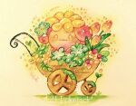  alternate_color blush closed_mouth commentary_request dated flower full_body green_flower moss no_humans painting_(medium) pink_flower pink_tulip pokemon pokemon_(creature) shiny_pokemon skiploom solo traditional_media tulip wagon watercolor_(medium) wavy_mouth yellow_eyes yukichi_0611 