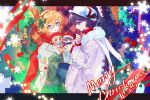  2boys alternate_costume basil_(faraway)_(omori) basil_(omori) black_eyes black_hair black_pants blonde_hair blue_eyes bright_pupils character_doll chiaki143 chinese_commentary christmas_tree commentary_request dated doll hairband hat highres holding holding_stuffed_toy long_sleeves male_focus merry_christmas multiple_boys omori pants red_hairband stuffed_toy sunny_(omori) white_hat white_pupils 