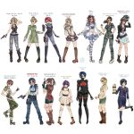  6+girls alien:_isolation alien_(series) alisa_(alisa) alisa_(video_game) amanda_ripley aya_brea belt belt_buckle black_hair blonde_hair blue_pants brown_hair buckle caroline_walker claire_redfield crow_country denim dress elster_(signalis) fiona_belli full_body green_dress gun hair_bun hair_over_one_eye hat heather_mason highres holding holding_gun holding_weapon horror_(theme) jeans jennifer_(rule_of_rose) jill_valentine lulluseas mara_forest medium_hair midriff multiple_girls pants police police_hat police_uniform ponytail purple_hair rebecca_chambers red_hair regina_(dino_crisis) resident_evil resident_evil_0 resident_evil_1 resident_evil_2 robot_girl shimizu_hinako short_hair signalis silent_hill_(series) silent_hill_3 silent_hill_f simple_background standing tormented_souls torn_clothes torn_jeans torn_pants weapon white_background 