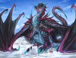 ambiguous_gender bai_(laobai) beach claws dragon feral hi_res horn laobai mythological_creature mythological_scalie mythology proud sand_castle scalie sculpture shovel sitting solo spines sunny tail tools wings