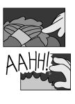2025 anthro armadillo black_text claws comic comic_panel digital_drawing_(artwork) digital_media_(artwork) duo english_text exclamation_point felid female finger_claws fingers gesture grey_finger_claws hand_gesture hand_on_head hi_res highlandkall li_(highlandkall) mammal monochrome multiple_scenes naomi_(highlandkall) open_hand pantherine pointing poking poking_head pseudo_hair scale_hair scales scared screaming text tiger touching_another xenarthran