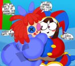 3barts 4_fingers animate_inanimate big_breasts big_butt breast_jiggle breast_size_difference breast_squish breasts butt butt_jiggle dialogue doll duo english_text eyes_closed female fingers furniture glitch_productions hi_res hug huge_breasts huge_butt humanoid jiggling larger_female living_doll living_toy mitten_hands motion_lines not_furry on_sofa pomni_(tadc) rag_doll_(toy) ragatha_(tadc) side_hug sitting sitting_on_sofa size_difference smaller_female smile sofa speech_bubble squish text the_amazing_digital_circus thick_thighs