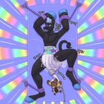 1:1 abstract_background animate_inanimate anthro asinus black_body black_fur blue_eyes blue_hair blue_hooves blue_tongue blush bodily_fluids bound crib cum cum_in_diaper cum_leaking_out diaper donkey equid equine erection erection_in_diaper fur genital_fluids hair hi_res hooves jimmyrumshot living_plushie male mammal mattress mohawk onomatopoeia orgasm orgasm_face plushie precum rainbow_background restraints sex_toy simple_background solo sound_effects spiral_background spread_eagle text tongue unclean_diaper vibrator wand_vibrator