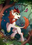  2019 arthropod autumn_blaze_(mlp) butterfly digital_media_(artwork) female feral forest friendship_is_magic hi_res hooves insect kirin lepidopteran mushroom my_little_pony open_mouth open_smile smile solo tree yakovlev-vad yellow_eyes 