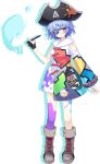  1girl artist_glove artist_request asymmetrical_clothes black_hat blue_hair boots copy_the_art_(neptunia) eyepatch gloves hat neptune_(series) non-web_source official_art paint_on_clothes pen pirate_hat red_eyes short_hair single_glove skull_and_crossbones solo transparent_background 