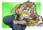  2019 abs anthro black_nose canid canine canis clothed clothing digital_media_(artwork) fur green_eyes hi_res male mammal muscular seth_(tas) solo suruga tokyo_afterschool_summoners video_games 