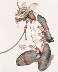 2018 8_nipples animal_mask anthro arm_tattoo arms_tied bdsm black_collar blue_eyes bodily_fluids bondage bound brown_body brown_ears canid canine canis collar domestic_dog drooling ears_down full-length_portrait genitals glans hi_res horn humanoid_genitalia humanoid_penis hybrid_genitalia hybrid_penis kneeling knot knotted_humanoid_penis knotted_penis koiranmaitoa leash leg_tattoo legs_tied male male_anthro mammal mask multi_nipple nipple_piercing nipple_ring nipples nude_anthro nude_male open_mouth penis piercing pink_glans pink_leash pink_nipples pink_nose pink_rope pink_tongue pivoted_ears portrait restraints ring_piercing rope rope_bondage saliva sharp_teeth slim_anthro slim_male solo spiked_mask tan_mask tattoo teeth tongue tongue_out