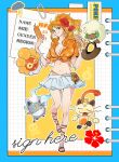  1girl a_dong1987 alternate_color alternate_costume bag bracelet breasts brown_eyes castform castform_(sunny) cleavage closed_mouth cloud commentary crossover cup earrings flower food fruit full_body groin hair_flower hair_ornament high_ponytail highleg highleg_panties highres hisuian_zorua holding holding_bag holding_cup hoop_earrings jewelry large_breasts long_hair looking_at_viewer mandarin_orange meowth midriff miniskirt money_bag nami_(one_piece) navel one_piece orange_(fruit) orange_hair orange_shirt orange_slice panties pokemon pokemon_(creature) ponytail red_flower rotom rotom_phone sandals shiny_pokemon shirt short_sleeves sidelocks skirt skull tied_shirt underwear untranslatable_commentary walking wavy_hair whimsicott white_skirt 
