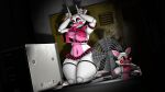 16:9 3d_(artwork) 4_fingers 4k absurd_res animatronic anthro areola big_areola big_breasts bottomwear bow_tie bra breasts canid canine clothing colored_nails digital_media_(artwork) dutch_angle electric_fan female fingers fishnet_bra fishnet_clothing fishnet_legwear fishnet_thigh_highs fishnet_underwear five_nights_at_freddy's five_nights_at_freddy's_2 fox full-length_portrait furniture glistening glistening_body glowing glowing_eyes hi_res huge_areola inside kneeling legwear looking_at_viewer machine mammal mangle_(fnaf) microskirt miniskirt nails nipple_dip nipples on_table pattern_bottomwear pattern_clothing pattern_shirt pattern_skirt pattern_topwear pink_bow_tie pink_eyelids pink_nails plushie portrait red_areola red_nipples robot robot_anthro scottgames shirt skirt solo source_filmmaker_(artwork) striped_bottomwear striped_clothing striped_shirt striped_skirt striped_topwear stripes table thick_thighs thigh_highs tongue tongue_out topwear underwear watermark white_body wide_hips widescreen yellow_eyes zelyonka
