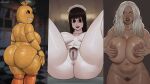 animatronic anthro big_butt black_hair butt chica_(fnaf) chick_(fnaf_1_remake) female five_nights_at_freddy's fnaf_1_remake fur genitals group hair hairy_vulva hi_res human machine mammal nipples pubes robot rocner scottgames tagme thick_thighs trio video_game_character vulva wide_hips yellow_body yellow_fur