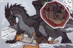 2022 anthro anthro_prey barefoot belly big_belly black_body bodily_fluids bottomwear canid canine canis clothed clothing cramped darkdraconica darky_(darkdraconica) dave_(darkdraconica) dialogue digital_media_(artwork) dragon english_text facial_spikes feet female female_pred feral feral_pred fox fully_inside group hand_on_belly help_me inside_stomach internal jaw_spikes larger_pred lying male male/female male_prey mammal membrane_(anatomy) membranous_wings mythological_creature mythological_scalie mythology neck_spikes on_back pants pinned pinned_by_belly pinned_to_ground scales scalie size_difference soft_vore speech_bubble spikes spikes_(anatomy) steve_(darkdraconica) stomach_acid tail text tongue tongue_out topwear trio url ventral_scales vore winged_dragon wings wolf