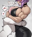  2girls arms_around_waist between_breasts breasts choker english_text head_between_breasts heart highres hug large_breasts maya_(roadi3) multiple_girls muscular muscular_female original purple_hair roadi3 short_hair spoken_heart standing very_short_hair yuri 