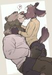 2024 anthro antlers bear beard blush bottomwear brown_body brown_fur bryn_(daikor) clothed clothed_anthro clothed_male clothing collared_shirt daikor deer denim denim_bottomwear denim_clothing duo eyes_closed face_lick facial_hair fully_clothed fully_clothed_anthro fully_clothed_male fur furgonomic_bottomwear furgonomics heart_symbol horn jeans kas_(daikor) larger_anthro larger_male licking male male/male male_anthro mammal overweight overweight_anthro overweight_male pants raised_tail shirt sitting size_difference smaller_anthro smaller_male surprised tail tan_body tan_fur tongue tongue_out topwear