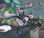 anthro armor big_diaper bite biting_lip biting_own_lip blue_body blue_fur blue_hair bodily_fluids boots breastplate bulge canid canine canis clean_diaper clothing cum cum_in_diaper cumming_while_shitting curled_tail detailed_background diaper diaper_cover excessive_cum excessive_feces excessive_genital_fluids eyes_closed feces footwear fur genital_fluids green_body green_fur green_hair grey_body grey_fur hair heart_symbol hi_res hyper hyper_cum hyper_feces hyper_soiling male mammal masturbation onomatopoeia pink_body pink_fur pink_hair pink_nose poofbuttrocky pooping rocky_(poofbuttrocky) self_bite shoes signature sitting sitting_on_rooftop smelly soiled_diaper soiling soiling_diaper solo sound_effects stink_fumes tail text through_clothing unclean_diaper used_diaper using_diaper vowelless vowelless_sound_effect wanted wanted_poster wanted_sign wolf