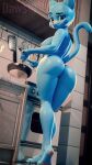 absurd_res anthro anus appliance biped blue_body blue_eyes blue_fur cartoon_network clothed clothing confusion cookware cutlery daws19 domestic_cat felid feline felis female frying_pan fur hi_res holding_object kitchen kitchen_appliance kitchen_cabinet kitchen_counter kitchen_knife kitchen_spatula kitchen_stove kitchen_utensils knife looking_at_viewer mammal mature_female nicole_watterson no_underwear nude nude_anthro nude_female oven pan pawpads pink_nose pink_pawpads solo spatula stove the_amazing_world_of_gumball tools underskirt visible_anus whisk