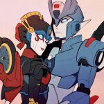  2girls airplane_wing blue_eyes chromia geisha helmet humanoid_robot mechanical_wings metal_skin mochidayo_(kaiju) multiple_girls red_lips robot robot_girl the_transformers_(idw) transformers wheel windblade wings 
