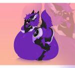 anthro belly big_belly big_breasts black_paws breasts cmitchell dark_paws female fur hi_res long_ears machine protogen purple_body purple_fur short_tail solo tail vore