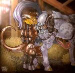 absurd_res all_fours anal animal_genitalia animal_penis anthro anthro_on_feral anus arms_tied balls barn bdsm bdsm_collar bdsm_gear bdsm_outfit bdsm_suit belt bestiality blue_eyes bodily_fluids body_worship bondage bondage_gear bondage_gloves bound breasts breath brown_hair butt clothing collar crouching cuff_(restraint) damienkamien detailed_background dragon duo equid equine equine_anus equine_genitalia equine_penis eyebrows female feral firestar_(character) flared_penis footwear fur genitals grey_body grey_fur hair half-closed_eyes handwear harness hay hi_res high_heels hoof_hands hooved_toes hooves horn horse humiliation inside latex latex_clothing latex_skinsuit leather leather_cuffs leather_harness leather_strap male male/female mammal markings musk musk_cloud musk_worship musky_anus musky_balls musky_butt musky_penis muzzle_(object) muzzled mythological_creature mythological_scalie mythology narrowed_eyes onomatopoeia oral panting penis puffy_anus raised_tail restraints rimming rimming_male ring scalie sex shoes size_difference skinsuit slave sloppy slurping sound_effects spots spotted_body spotted_fur stable straps summer sweat sweatdrop sweaty_balls sweaty_butt sweaty_genitalia sweaty_legs tail tears text tight_clothing vein veiny_penis wings wings_tied worship