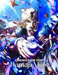  1boy absurdres artist_name beanie blonde_hair blue_eyes blue_lips blue_nails commission english_commentary hair_horns hat heart_ornament highres hood hood_down hoodie horse_print horseback_riding horseshoe_hat_ornament horseshoe_ornament johnny_joestar jojo_no_kimyou_na_bouken looking_at_viewer makeup male_focus medium_hair noonvincent parted_lips pointing pointing_at_viewer red_sleeves riding short_sleeves slow_dancer_(jojo) solo star_(symbol) star_print steel_ball_run two-tone_sleeves white_hat white_hoodie white_sleeves 