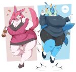 2026 anthro big_breasts biped blue_body breasts clothed clothing duo eeveelution female fur generation_1_pokemon generation_6_pokemon gin-blade hi_res huge_breasts mature_anthro mature_female nintendo pink_body pink_fur pokemon pokemon_(species) sylveon vaporeon white_body white_fur