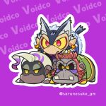  banana_earrings black_sclera colored_sclera commentary_request donkey_kong_(series) donkey_kong_bananza earrings food-themed_earrings grumpy_kong jewelry mining_helmet multicolored_hair no_humans outline poppy_kong purple_background purple_streaks red_eyes sarunosuke_gm streaked_hair void_kong white_hair white_outline yellow_eyes yellow_sclera 
