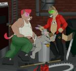  alley anal anal_penetration anthro anthro_on_anthro anthro_penetrated anthro_penetrating anthro_penetrating_anthro bad_end ball_size_difference balls big_balls big_dom_small_sub biped blush bodily_fluids boots bottomwear brown_hair chainsaw clothing cruel_serenade cum cum_from_ass cum_from_mouth cum_in_ass cum_in_mouth cum_inside defeated_hero diezel_(cruel_serenade) dominant dominant_male door double_penetration ear_clip ear_grab fellatio fingers footwear genital_fluids genitals glowing glowing_eyes grabbing_both_ears green_eyes group group_sex gummixfrog hair hi_res hyena hypnosis khazeem_(cruel_serenade) lagomorph large_penetration larger_male leporid machete male male/male male_penetrated male_penetrating male_penetrating_male mammal melee_weapon mezz_(cruel_serenade) mind_control oral oral_penetration overweight overweight_anthro overweight_male pants penetration penile penile_penetration penis penis_in_ass penis_in_mouth power_tool predator/prey predator_dom_prey_sub predator_penetrating_prey rabbit ringed_eyes sex shoes size_difference smaller_male smile spitroast staff submissive submissive_male suid suine sus_(pig) teeth threesome tools toothy_grin topwear trash_can trio tusks two_doms_one_sub vein veiny_penis weapon wild_boar 