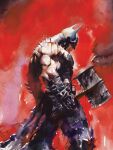  1boy absolute_batman absolute_dc axe back_spikes bat_mask batman batman_(absolute_dc) batman_(series) batman_symbol battle_axe belt bodysuit cowl dc_comics grey_bodysuit highres itoscaresme lifting_object male_focus muscular muscular_male solo superhero_costume taut_bodysuit utility_belt weapon 