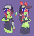  acht_(splatoon) animal_humanoid aquatic baseball_cap blue_hair bow_tie breasts cephalopod cephalopod_humanoid clothing costume crossed_arms dipstick_hair electronics eyewear fake_ears fake_rabbit_ears female front_view green_body green_skin hair hat headgear headphones headwear hi_res humanoid maebari marine_humanoid mollusk mollusk_humanoid navel nintendo octarian octoling octopus_humanoid pasties pseudo_hair purple_background random-crit red_bow_tie red_hair reverse_bunny_costume sanitized_octarian sanitized_octoling simple_background solo splatoon sunglasses tentacle_hair tentacles thick_thighs wide_hips 