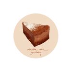  border cake cake_slice chocolate_cake commentary cyannism derivative_work english_commentary english_text food food_focus no_humans original powdered_sugar round_border white_border 