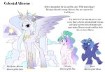 absurd_res blue_eyes cloud crown english_text equid equine fan_character female feral friendship_is_magic group hasbro headgear hi_res horn mammal my_little_pony mythological_creature mythological_equine mythology neckla princess_celestia_(mlp) princess_luna_(mlp) purple_eyes text tiara trio winged_unicorn wings