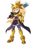  1girl absurdres armor armored_boots armored_shoes belt black_shorts blonde_hair blue_eyes bodysuit boots breastplate cape ciel_(mega_man) clenched_hand commission commissioner_upload helmet highres holding holding_sword holding_weapon looking_at_viewer mega_man_(series) mega_man_zero_(series) mega_man_zx non-web_source over_shoulder shorts standing sword sword_over_shoulder uta_guipiy weapon weapon_over_shoulder winged_helmet 