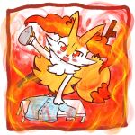 1:1 2021 3_fingers ambiguous_anthro ambiguous_gender annyui0611 anthro arm_tuft biped black_body black_fur blush blush_lines blush_stickers border braixen canid cheek_tuft chest_tuft clothing colored cute_fangs digital_drawing_(artwork) digital_media_(artwork) digitigrade dipstick_tail facial_tuft fangs fingers fire front_view full-length_portrait fur generation_6_pokemon hi_res hip_tuft holding_object inner_ear_fluff ironing ironing_board japanese_description looking_at_viewer mammal markings multicolored_body multicolored_fur nintendo no_pupils nude_ambiguous nude_anthro on_one_leg open_mouth open_smile orange_body orange_fur orange_inner_ear_fluff orange_tail_tip pattern_clothing pattern_shirt pattern_topwear plaid plaid_clothing plaid_shirt plaid_topwear pointy_ears pokemon pokemon_(species) portrait prick_ears red_eyes shirt shoulder_tuft simple_background smile solo standing steam tail tail_markings teeth topwear translated_description tuft two_tone_tail white_body white_fur yellow_body yellow_fur yellow_tail