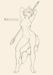  2018 5_toes anthro breasts canine digital_media_(artwork) felox08 female fox fur hair holding_object krystal looking_at_viewer mammal monochrome nintendo nipples nude pussy smile solo staff standing star_fox toes video_games weapon 