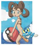 2026 alpha_channel ambiguous_gender amphibian assisted_exposure ball beach_ball bikini bikini_bottom bikini_top bisonvega blue_body brown_hair clothing clothing_pull convenient_censorship coppertone_(sunscreen) cross-eyed duo female feral froakie frog generation_6_pokemon green_eyes hair holding_beach_ball holding_object human inflatable jumping looking_at_another looking_back looking_back_at_another mammal nintendo open_mouth orange_bikini_bottom orange_bikini_top pantsing partially_submerged pokemon pokemon_(species) shauna_(pokemon) sky skyscape standing swimwear two-piece_swimsuit white_body yellow_sclera