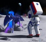 2024 absurd_res ambiguous_gender american_flag anthro areola astronaut blue_body blue_eyes blue_hair blue_tail breasts clearvision crown duo earth equid equine ethereal_hair ethereal_tail female friendship_is_magic genitals hair hasbro headgear hi_res horn mammal moon mostly_nude_female my_little_pony mythological_creature mythological_equine mythology nasa nipples planet princess_luna_(mlp) sitting spacesuit spread_legs spreading tail tiara united_states_of_america vulva winged_unicorn wings