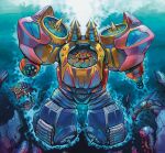  absurdres alternate_form armor blue_armor commentary_request full_body getter_poseidon getter_robo getter_robo_g highres jet_engine looking_at_viewer mecha mecha_focus missile multicolored_armor propeller red_armor robot super_robot turbine underwater yamanushi yellow_armor yellow_eyes 