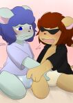 abdl absurd_res androgynous anthro aroused aroused_face aroused_smile bed bedding bedroom belly black_clothing black_eyewear black_nose black_shirt black_sunglasses black_topwear blue_clothing blue_diaper blue_eyes blue_hair blue_shirt blue_t-shirt blue_topwear blush blush_lines blushing_profusely bodily_fluids brown_hair brown_mane brown_tail brown_tail_tip brown_tail_tuft brown_tuft bulge bulge_fondling bulging_diaper clenched_teeth clothed clothing collared_shirt colored covered_eyes crotch_fondling curly_hair cute_fangs detailed_background diaper diaper_bulge diaper_fetish diaper_masturbation digital_drawing_(artwork) digital_media_(artwork) dipstick_tail dots drooling duo emanata erection erection_in_diaper eyebrow_through_hair eyebrows eyewear fangs felid feline_ears flash_emanata fondling fur fur_tuft furless_tail furniture furrowed_eyebrows genital_fluids glasses glistening glistening_eyes glistening_hair green_arms green_body green_chest green_ears green_face green_fur green_hands green_legs green_neck green_snout green_torso hair half-closed_eyes hand_on_diaper hi_res holding_crotch holding_diaper imminent_orgasm inside kneeling kneeling_on_bed lion lion_ears long_tail looking_pleasured male male/nonbinary mammal mane mane_hair markings messy_hair moan mouse mouse_ears mouse_tail multicolored_body multicolored_ears multicolored_fur multicolored_tail murid murine mutual mutual_masturbation narrowed_eyes nonbinary_(lore) on_bed opaque_glasses open_clothing open_mouth open_shirt open_smile open_topwear pantherine pantsless pantsless_anthro pantsless_male pantsless_nonbinary partially_clothed partially_clothed_anthro partially_clothed_male pattern_diaper pink_inner_ear pink_tail pink_wall quivering_lips quivering_mouth raised_tail rodent rodent_ears rodent_tail saliva sandy_fur shirt short_sleeved_shirt short_sleeves shoulder-length_hair sigh smile spots star_pattern star_print sunglasses sweat sweatdrop t-shirt tail tail_markings tail_tuft tan_arms tan_belly tan_body tan_chest tan_ears tan_face tan_fur tan_hands tan_legs tan_neck tan_snout tan_stomach tan_tail tan_torso teeth tenting tongue tono_yota topwear touching_diaper translucent translucent_hair tuft unclean_diaper urine used_diaper v-neck wall_(structure) wavy_hair wavy_mouth wearing_diaper wet_diaper white_bed white_bedding white_diaper white_dots white_pattern white_spots white_star