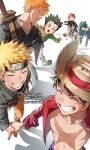  black_hair black_kimono bleach blonde_hair boku_no_hero_academia character_request closed_eyes collarbone gon_freecss green_hair green_jacket green_shoes grin highres hunter_x_hunter jacket japanese_clothes katana kimono kuby_hq kurosaki_ichigo looking_at_another midoriya_izuku monkey_d._luffy naruto_(classic) naruto_(series) navel open_clothes open_jacket open_mouth orange_hair red_jacket running shadow shoes short_hair smile spiked_hair sweatdrop sword teeth twitter_username upper_teeth_only uzumaki_naruto v-shaped_eyebrows weapon white_background 