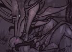 ambiguous_gender anon bestiality capcom claws duo feral grass hi_res human human_on_feral interspecies kiss_on_lips kissing larger_male leviathan_(mh) making_out male male/ambiguous male_on_human mammal mizutsune mizutsunemilk monster_hunter nude pinned plant public public_nudity size_difference sketch smaller_human tongue