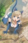  1girl all_fours animal_ears bent_over blonde_hair blue_eyes breasts cat_ears cat_tail cleavage eden&#039;s_zero gaston18 large_breasts long_hair looking_at_viewer rebecca_(eden&#039;s_zero) tagme tail 