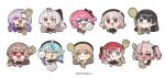  6+girls :3 :d :q ahoge beret black_hair blue_eyes blue_hair blush_stickers bow braid brown_bow brown_dress brown_eyes brown_hair brown_hat brown_shirt brown_skirt chibi chibi_only commentary_request copyright_notice dark-skinned_female dark_skin dress earrings elu_(nijisanji) fangs flower fork furen_e_lustario gradient_hair grey_eyes grey_hair hair_bow hair_flower hair_ornament half_up_braid hat heterochromia holding holding_flower holding_fork holding_spoon hyakumantenbara_salome ishigami_nozomi jewelry jitome kuramochi_meruto long_hair looking_at_viewer low_twin_braids matsukai_mao multicolored_hair multiple_girls nijisanji official_alternate_costume official_art oversized_fork oversized_object oversized_spoon pearl_hairband pink_hair purple_eyes purple_hair red_eyes red_hair sample_watermark saotome_berry shirt side_ponytail simple_background sister_claire skirt smile spoon streaked_hair stud_earrings suzuki_yui tamanoi_nana tongue tongue_out tsukino_mito twin_braids twintails virtual_youtuber watermark white_background white_flower white_hair white_sleeves yellow_eyes 