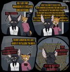 2026 4_panel_comic 5_fingers accessory annoyed anthro artist_name balthy_(suitedwolfie) bat big_ears biped black_body black_bottomwear black_clothing black_ears black_eyebrows black_fur black_hair black_pants black_shirt black_topwear bottomwear brown_ear_tips brown_nose button_(fastener) cain_(suitedwolfie) canid canine character_name cheek_tuft claws clock clothing comic cross-popping_vein detailed_background dialogue digital_drawing_(artwork) digital_media_(artwork) dipstick_ears doorway double_facepalm duo ear_markings ear_piercing ellipsis excited exclamation_point eyebrow_through_hair eyebrows eyelashes eyewear facepalm facial_tuft fangs femboy finger_claws fingers fist fox fur glasses gloves_(marking) gold_(metal) gold_button_(fastener) gold_glasses gold_jewelry hair hand_on_face hands_behind_back happy head_tuft hi_res humor inner_ear_fluff inside interrupted_speech jewelry looking_at_another looking_away male mammal markings mole_(marking) multicolored_ears name_drop name_in_dialogue necktie open_mouth orange_body orange_ears orange_fur orange_hair orange_tail orange_text pants piercing pink_clothing pink_eyes pink_inner_ear pink_sclera pink_sweater pink_topwear pupils question question_mark raised_eyebrow raised_glasses rambling red_fox red_text rhetorical_question shirt slit_pupils snout sparkles sparkling_eyes speech_bubble standing suit suit_jacket suitedwolfie sweater tail teeth text tongue topwear translucent translucent_hair translucent_text true_fox tuft uncomfortable vest wall_(structure) wall_of_text watermark wearing_glasses white_body white_clothing white_eyes white_fur white_inner_ear_fluff white_markings white_necktie white_sclera white_suit white_suit_jacket white_topwear white_vest wingless_bat