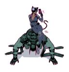  1boy 1girl absolute_batman absolute_dc animal_ear_helmet animal_helmet back_spikes bat_mask batman_(absolute_dc) captainsmutty cat_helmet cat_mask catwoman_(absolute_dc) couple dark-skinned_female dark_skin dc_comics highres leather_suit mask superhero_costume taut_bodysuit 
