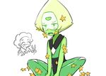  1girl ^_^ afro bad_id bad_twitter_id blonde_hair bodysuit closed_eyes commentary_request forehead_jewel glasses glue green_bodysuit green_eyes green_skin grin jitome misha_(hoongju) peridot_(steven_universe) scissors smile spoilers star steven_quartz_universe steven_universe work_in_progress 