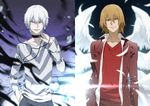  2boys accelerator anime_coloring bad_id bad_pixiv_id brown_hair choker kakine_teitoku male_focus multiple_boys smirk to_aru_majutsu_no_index white_hair wings 