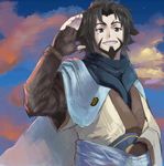  1boy brown_hair character_request facial_hair looking_at_viewer male_focus outdoors solo tofu(artist) ukon_(utawareru_mono) utawareru_mono utawareru_mono:_itsuwari_no_kamen 