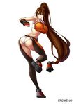  artist_name ass bare_shoulders breasts brown_eyes brown_hair chaps dnf dungeon_&amp;_fighter dungeon_and_fighter epomeno fighter_(dungeon_and_fighter) fingerless_gloves from_behind gloves large_breasts long_hair looking_back panties ponytail shiny shiny_skin shoes smile solo underwear very_long_hair 