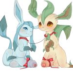  2019 balls big_penis collar duo eeveelution foreskin glaceon hi_res huge_penis humanoid_penis leafeon male male/male nintendo penis pok&eacute;mon pok&eacute;mon_(species) ribbons simple_background smile syuro uncut vein veiny_penis video_games white_background 